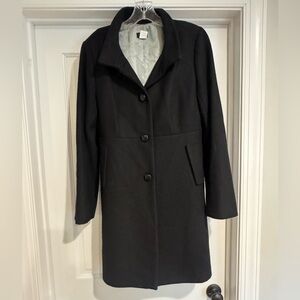 J Crew Women’s Black Trench Coat Size 10 Wool Blend Button Front Pea Coat